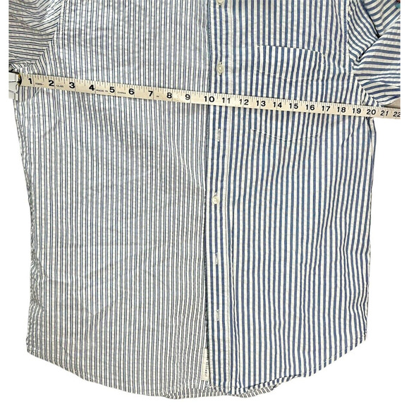 Free Assembly Mens Shirt Collared Button Down Seersucker Blue White Strip Cotton - Picture 8 of 10